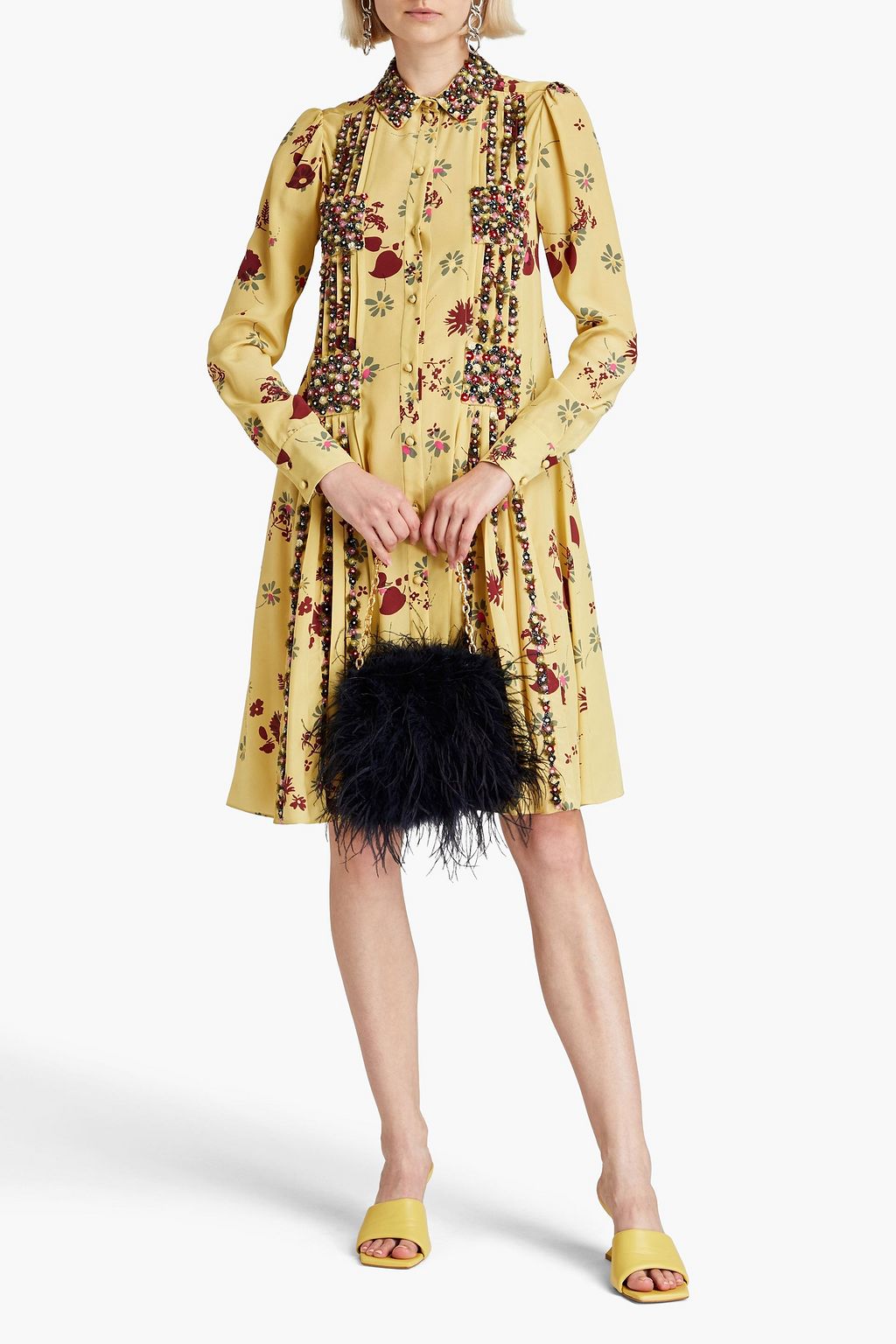 VALENTINO GARAVANI Hemdkleid aus Crêpe de Chine aus Seide mit floralem Print und Verzierung