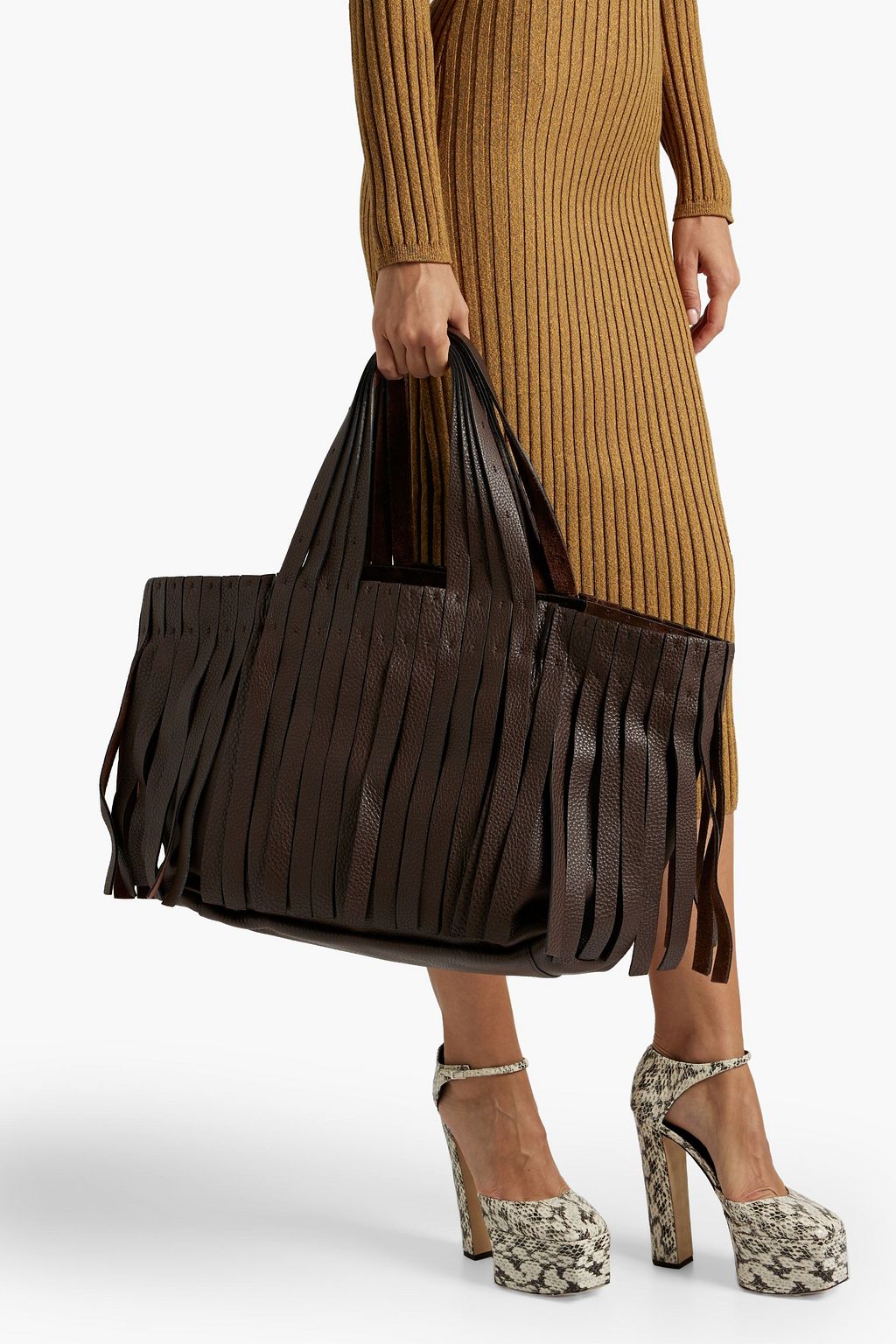 VALENTINO GARAVANI Fringed pebbled-leather tote