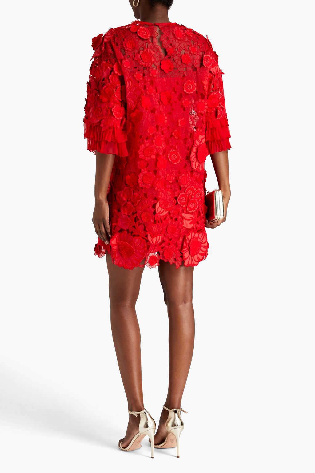 VALENTINO GARAVANI Floral-appliquéd embroidered tulle mini dress