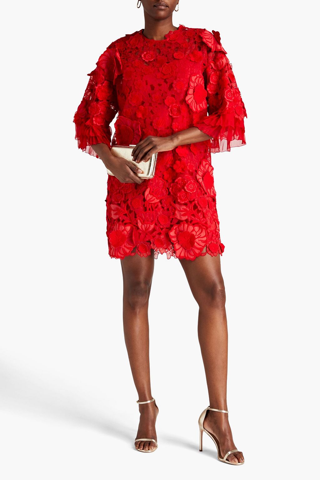 VALENTINO GARAVANI Floral-appliquéd embroidered tulle mini dress