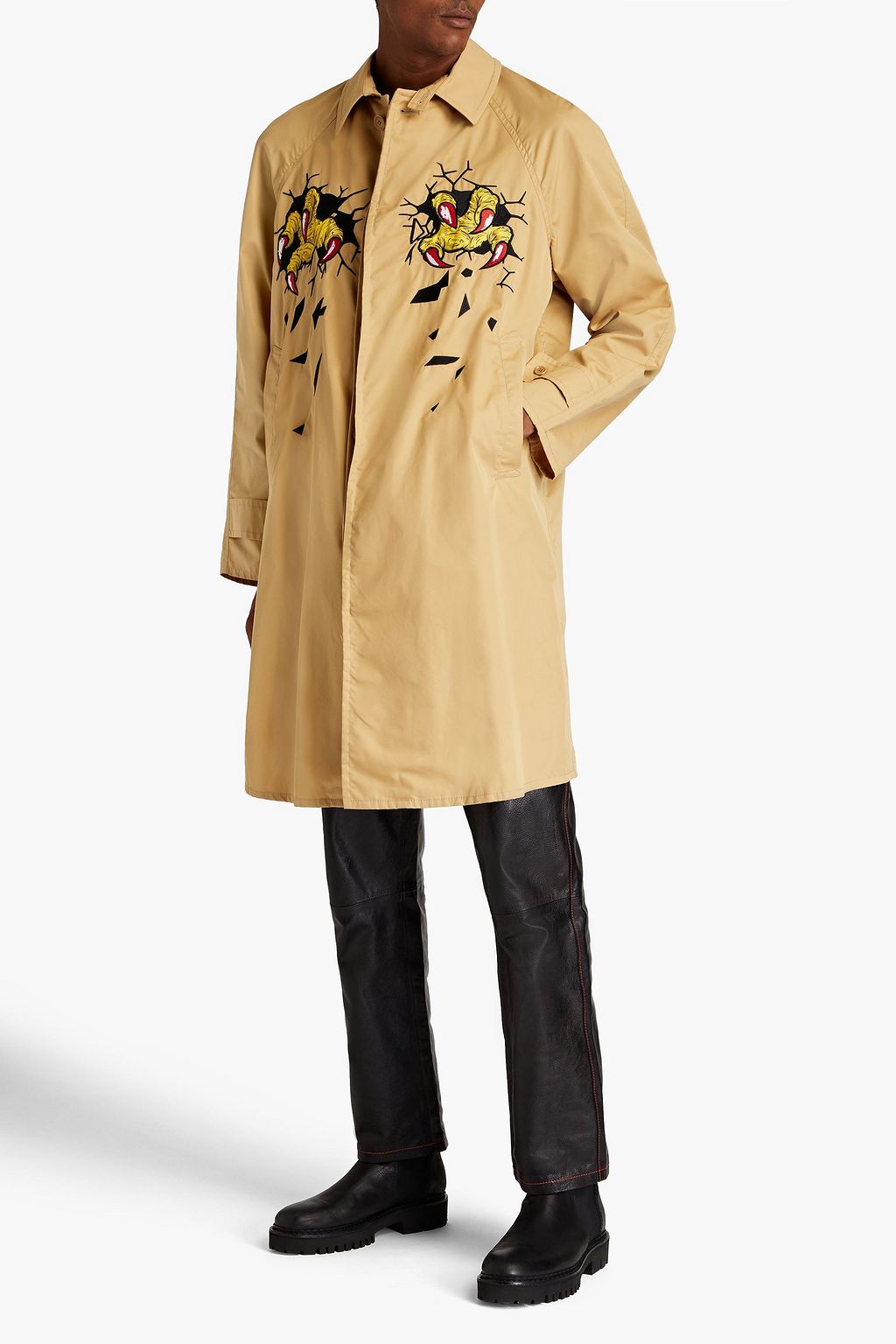 MOSCHINO Embroidered cotton-blend gabardine trench coat