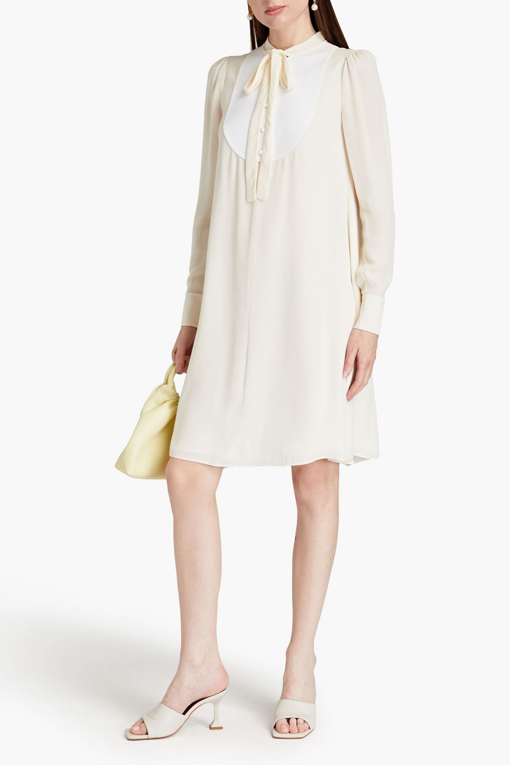 VALENTINO GARAVANI Cotton piqué-paneled silk-crepe dress