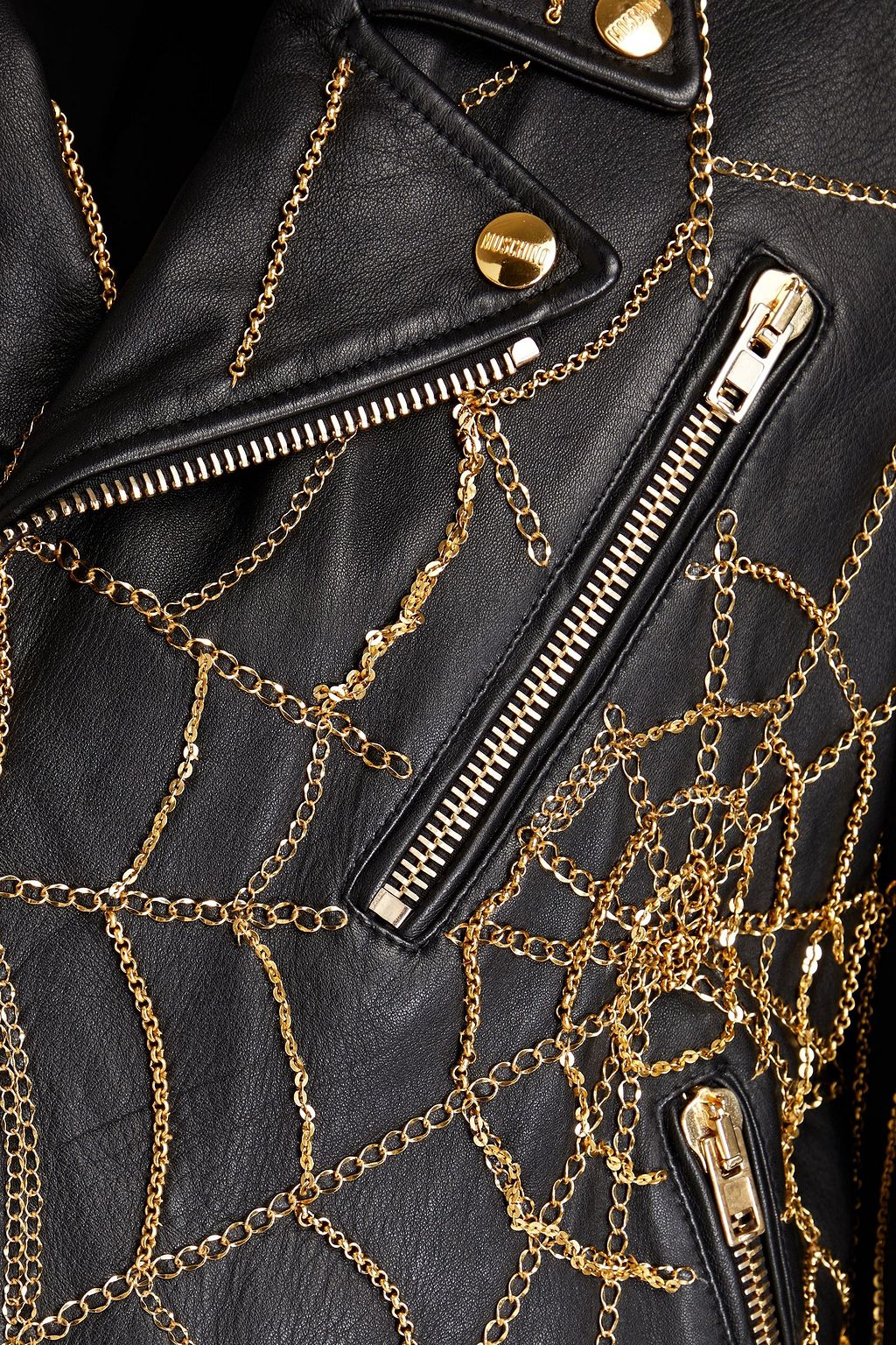 MOSCHINO Chain-embellished leather biker jacket