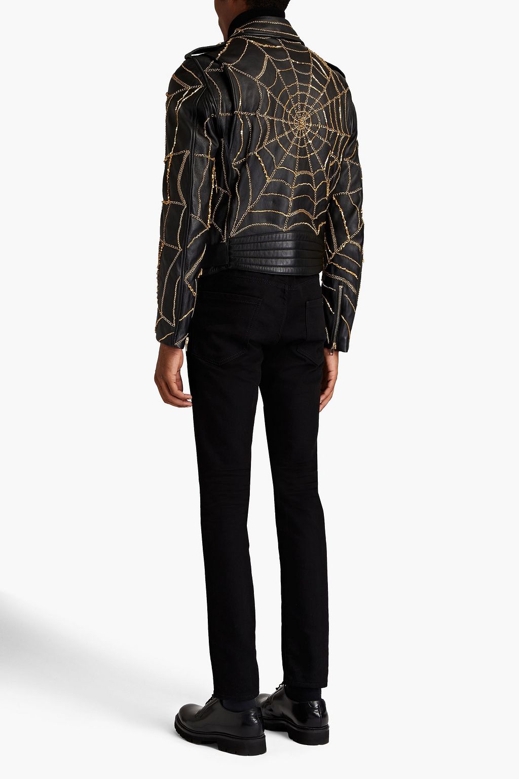 MOSCHINO Chain-embellished leather biker jacket
