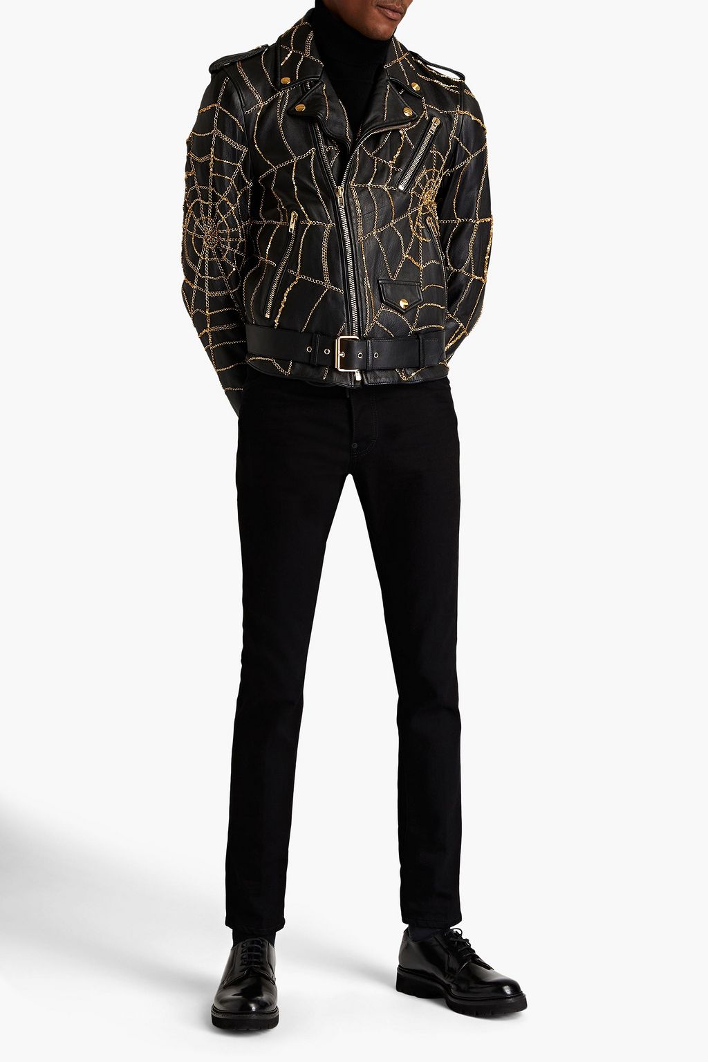 MOSCHINO Chain-embellished leather biker jacket