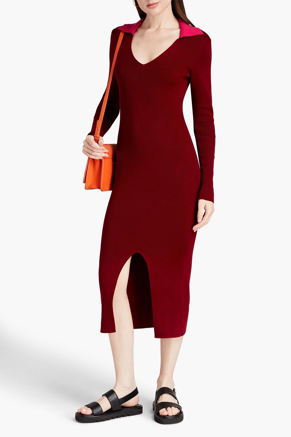 NAADAM Two-tone ribbed cotton-blend midi dress