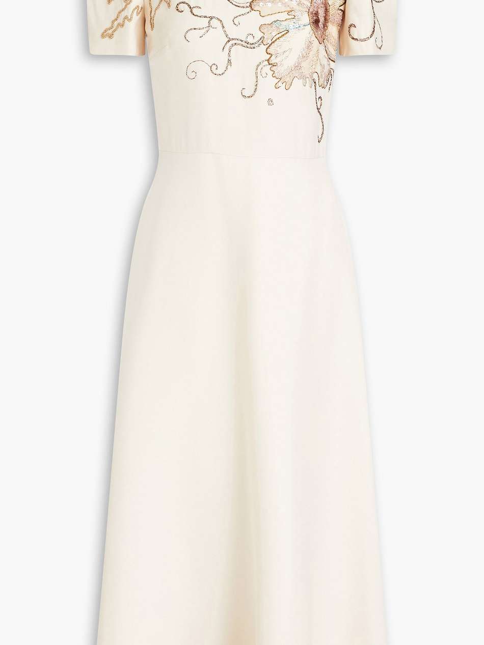 embellished wool and silk-blend crepe midi dress