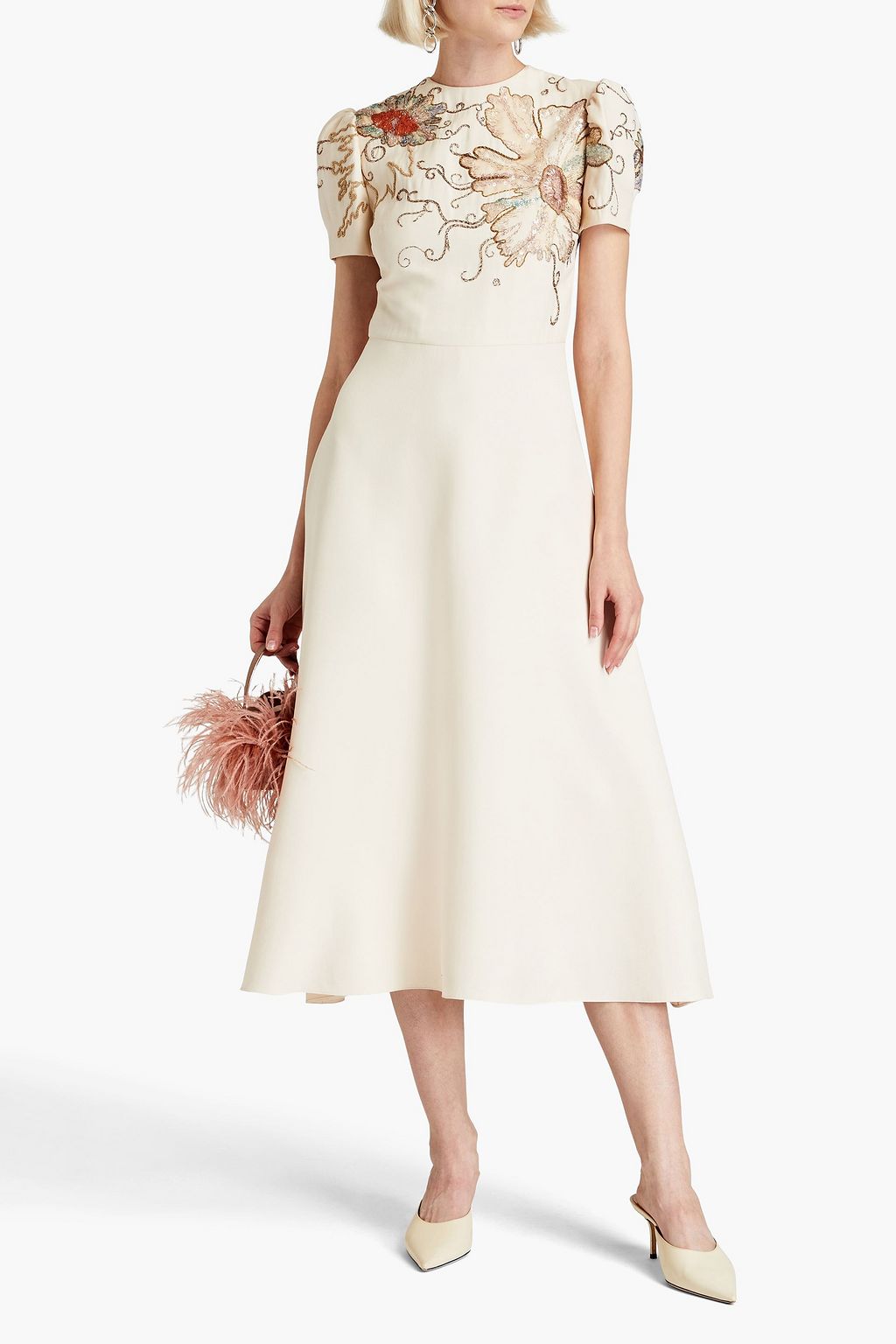 VALENTINO GARAVANI Embellished wool and silk-blend midi dress