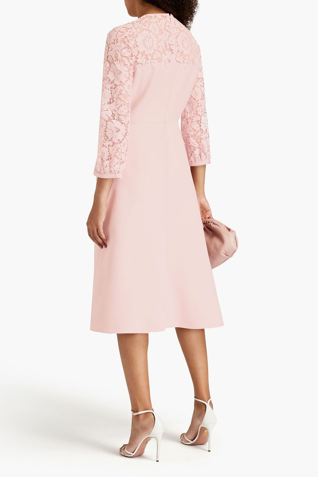 VALENTINO GARAVANI Lace-paneled wool and silk-blend crepe midi dress