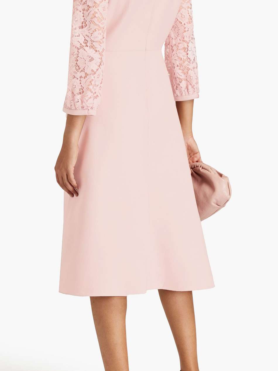 lace-paneled wool and silk-blend crepe midi dress