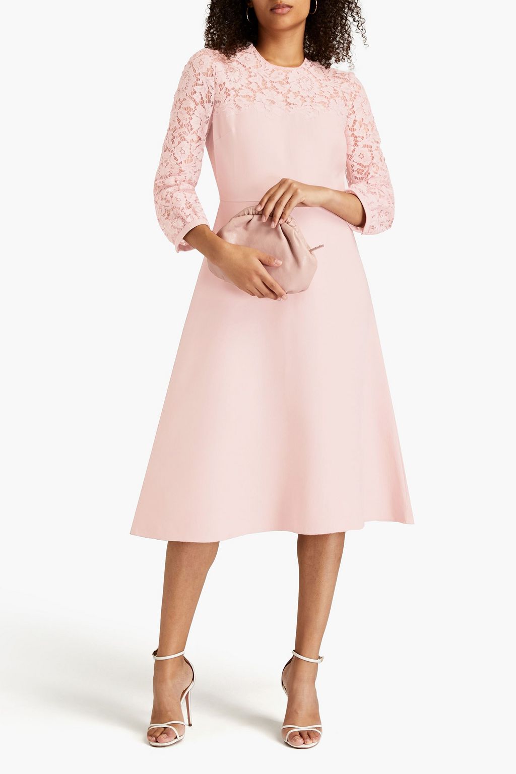 VALENTINO GARAVANI Lace-paneled wool and silk-blend crepe midi dress