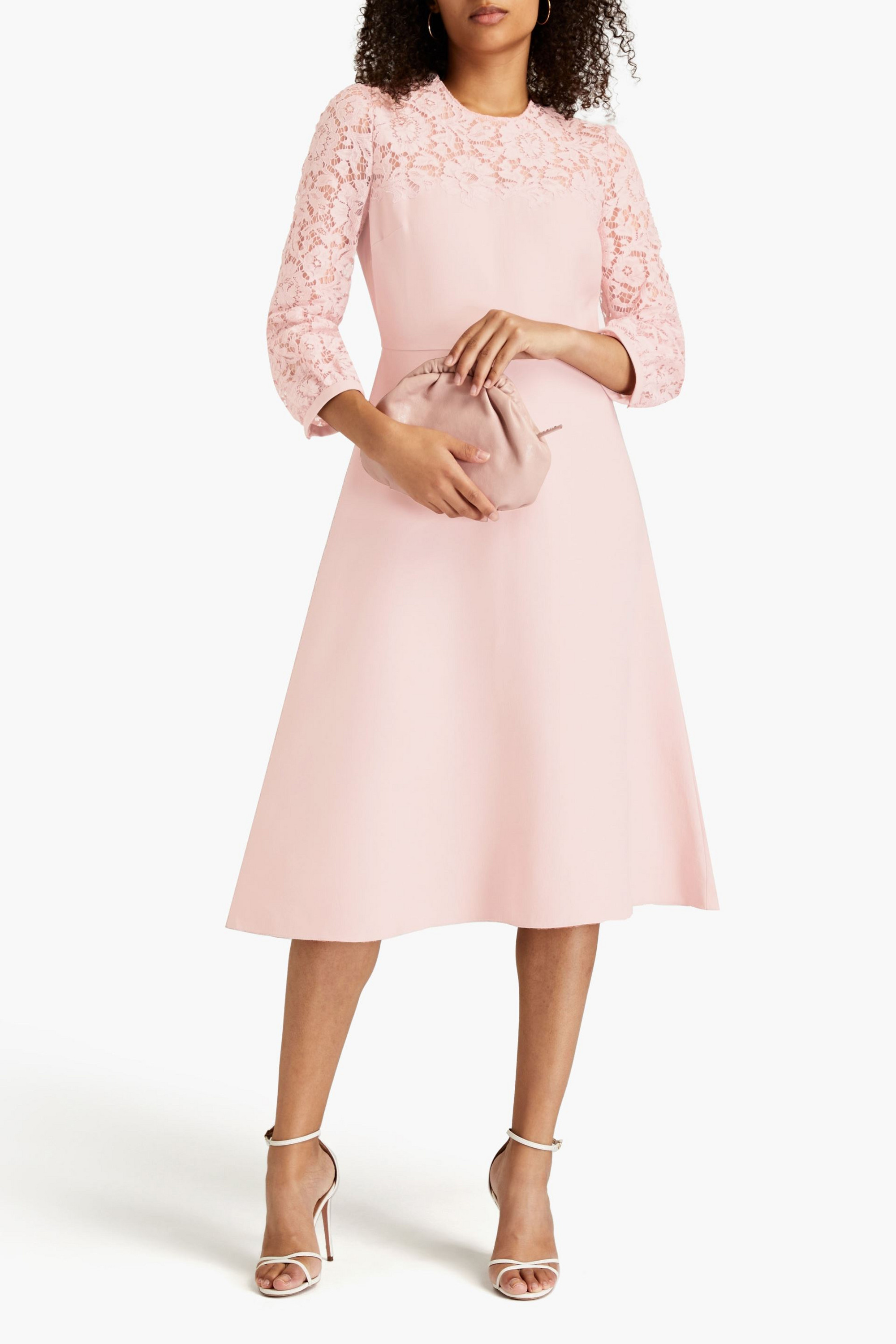 Valentino Garavani Lace-paneled wool and silk-blend crepe midi dress