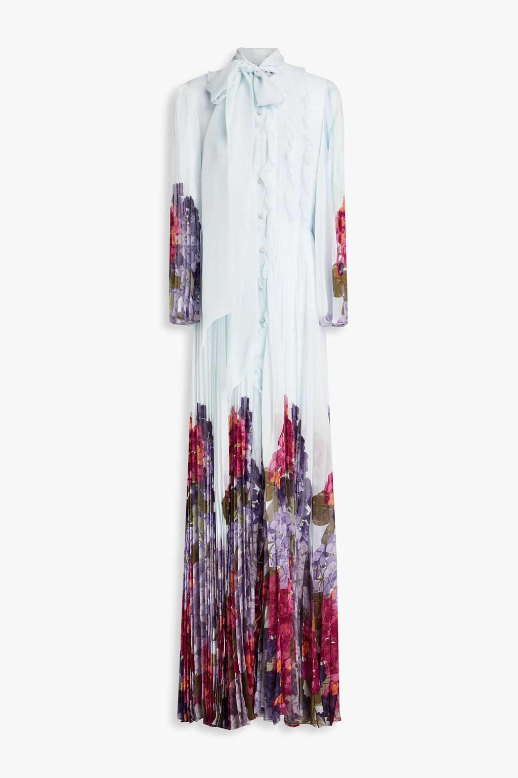 VALENTINO GARAVANI Pintucked floral-print plissé silk-chiffon maxi