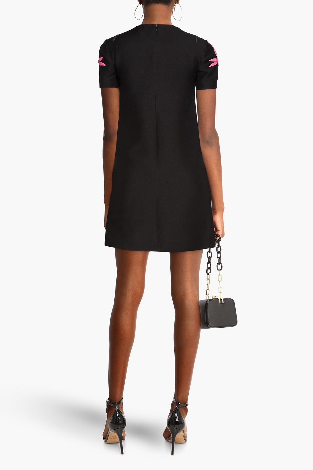 VALENTINO GARAVANI Appliquéd wool and silk-blend crepe mini dress