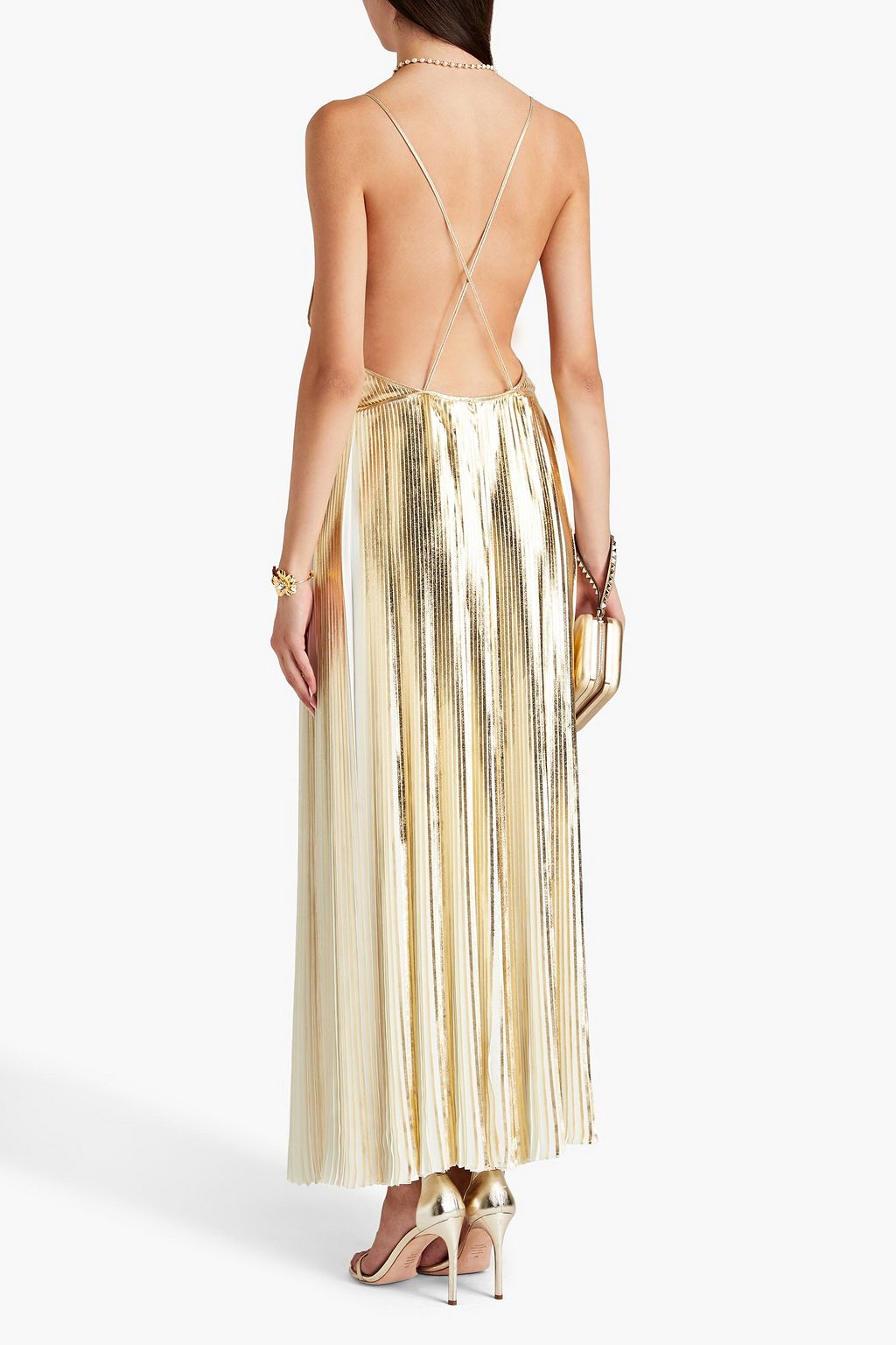VALENTINO GARAVANI Pleated metallic crepe maxi dress