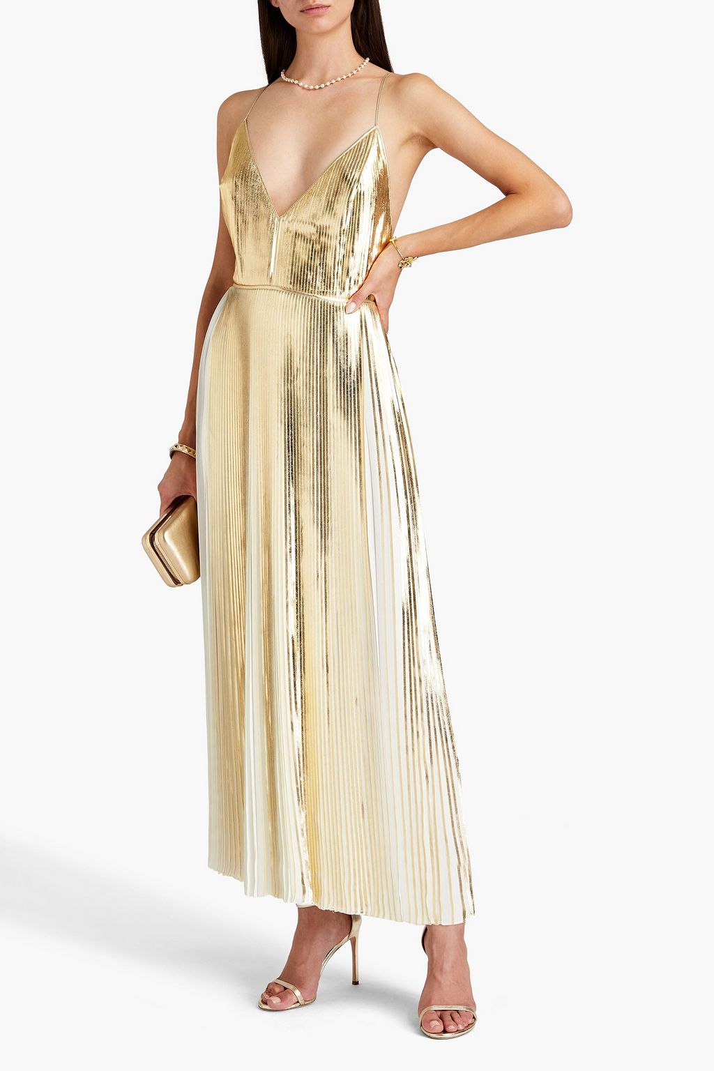 VALENTINO GARAVANI Pleated metallic crepe maxi dress