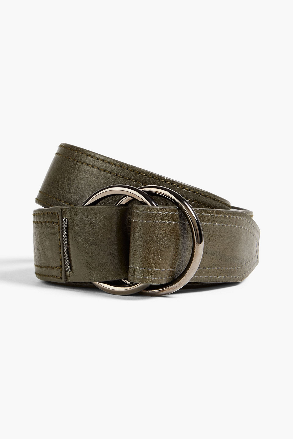 Brunello Cucinelli Bead-embellished Leather Belt In Green