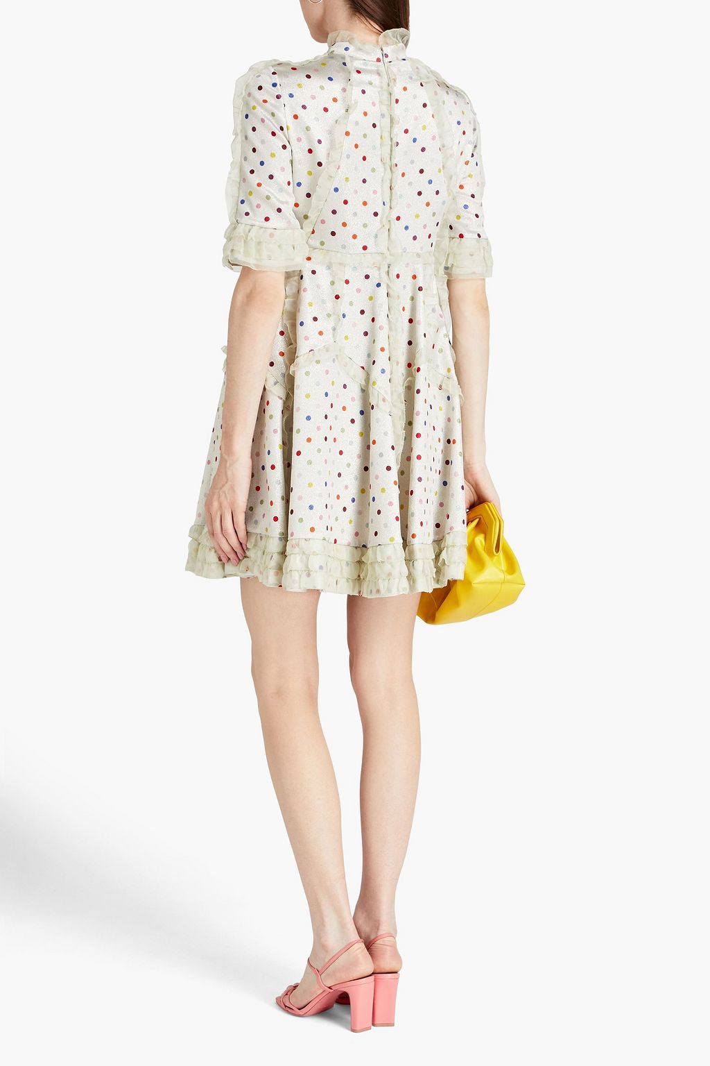 VALENTINO GARAVANI Metallic polka-dot silk-crepe mini dress