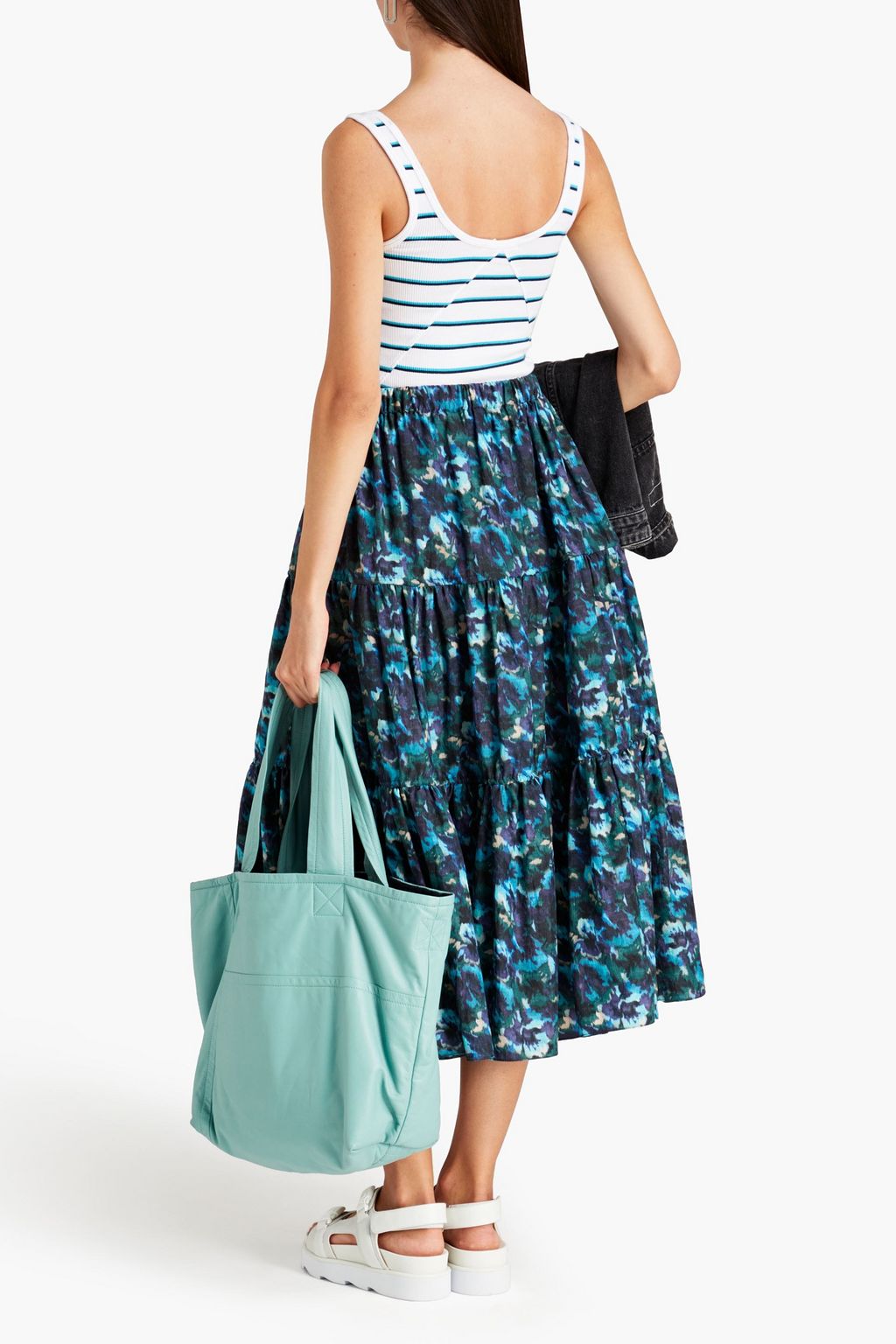 KENZO Gathered floral-print shell midi skirt