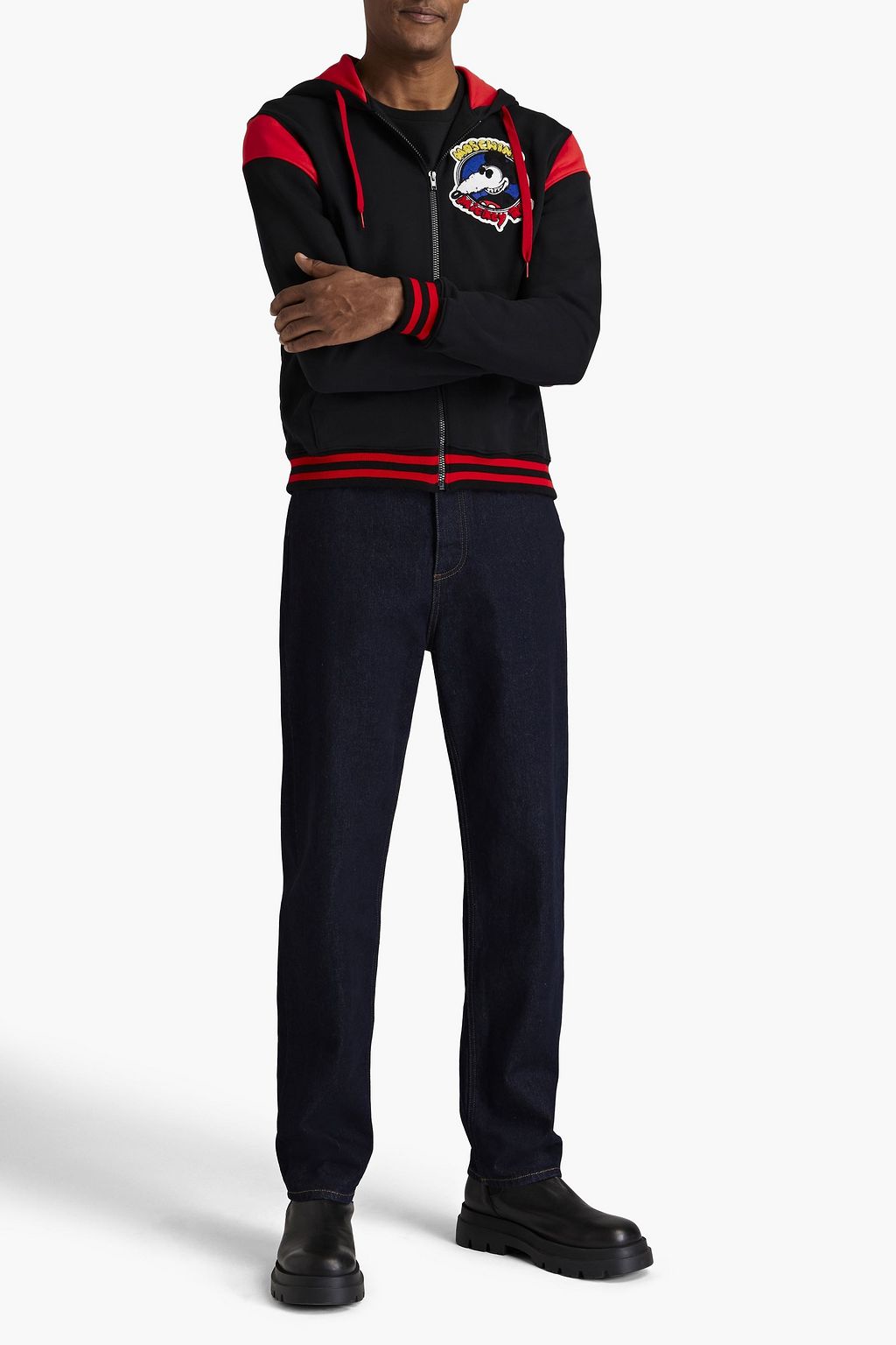 MOSCHINO Appliquéd French cotton-terry zip-up hoodie