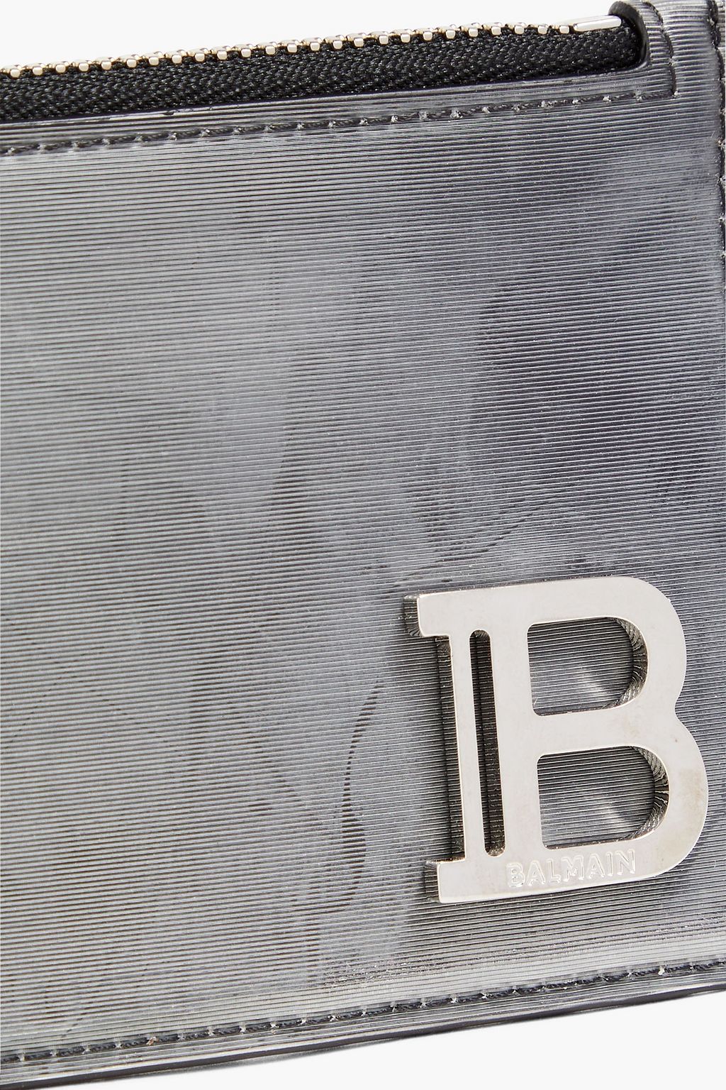 BALMAIN Logo-appliquéd metallic textured-leather pouch