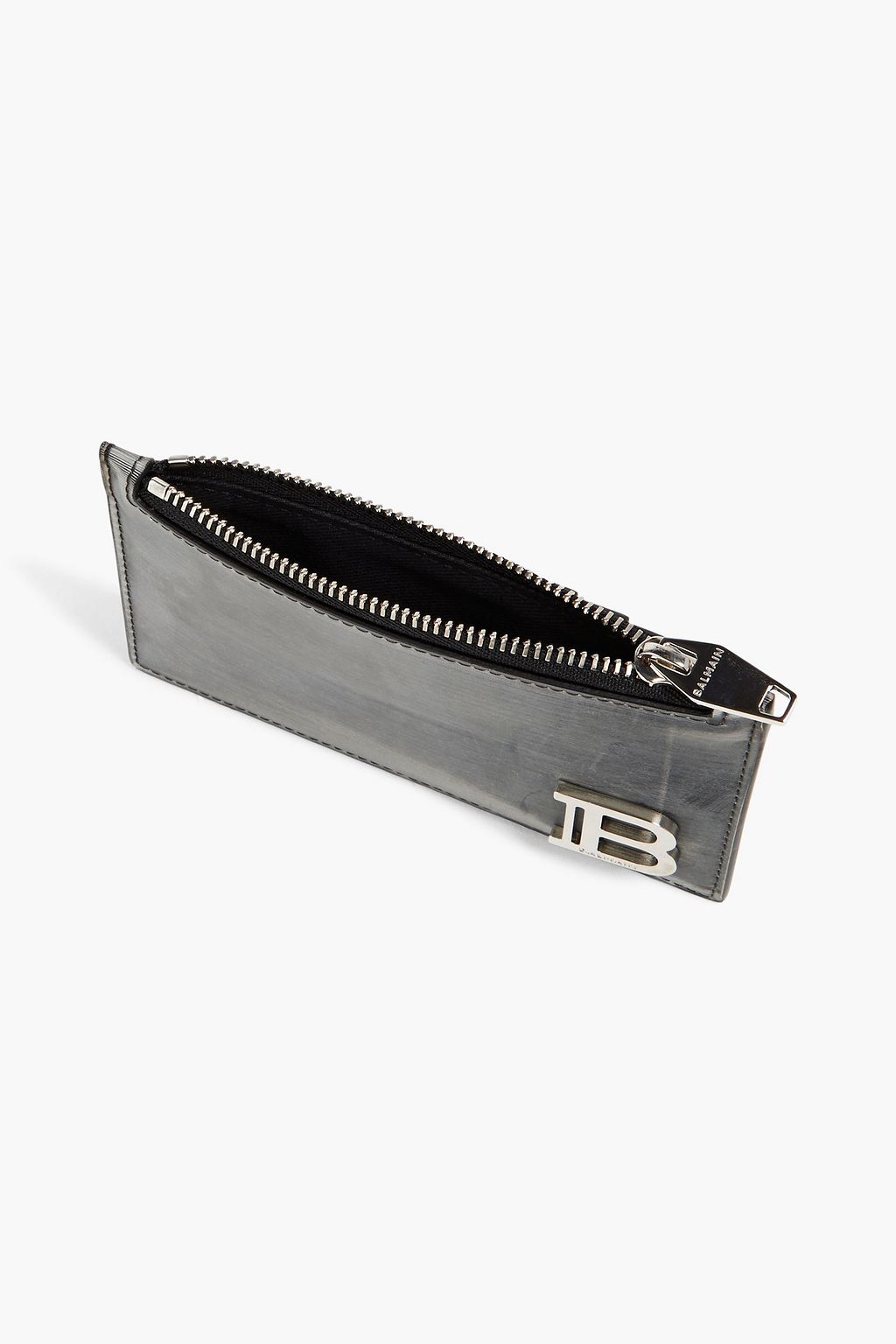 BALMAIN Logo-appliquéd metallic textured-leather pouch