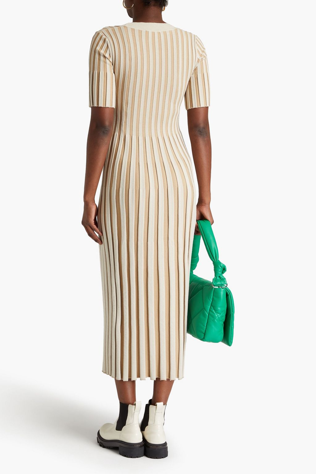 KENZO Pleated two-tone ribbed-knit midi dress
