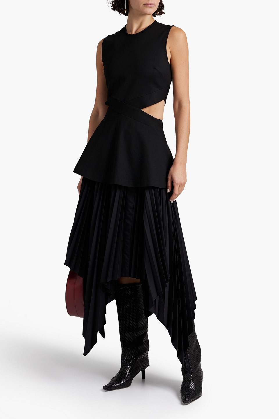  Rosetta Getty - Cutout Stretch-knit Peplum Top - Black - L 