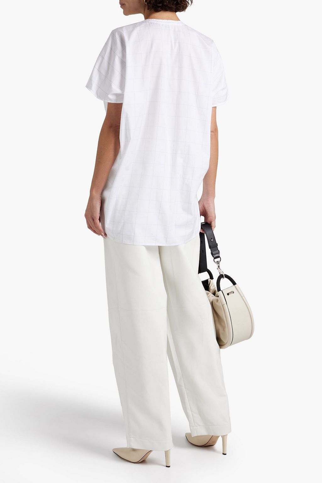 ROSETTA GETTY Asymmetric checked cotton-poplin top