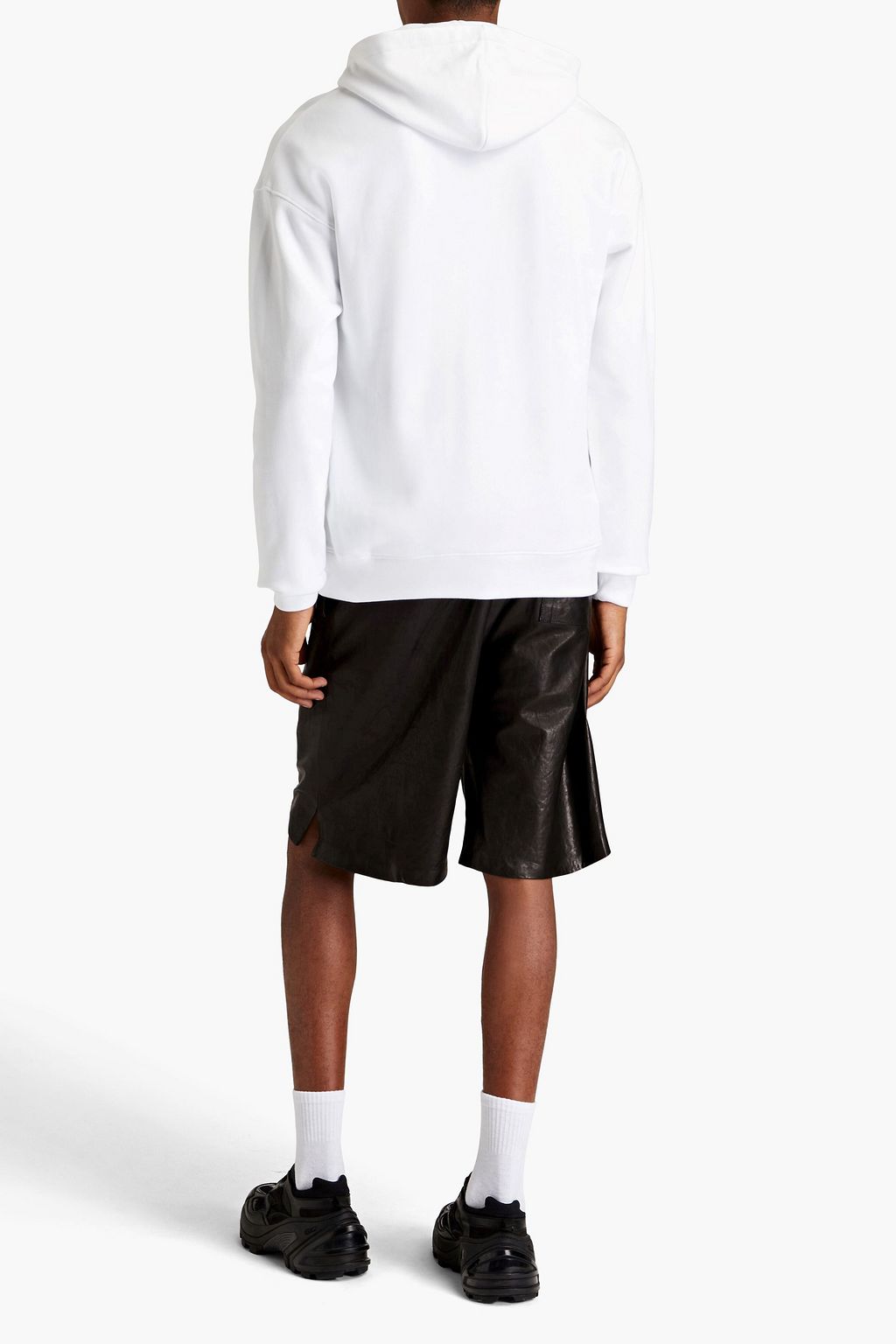 MOSCHINO Logo-appliquéd French cotton-terry drawstring hoodie