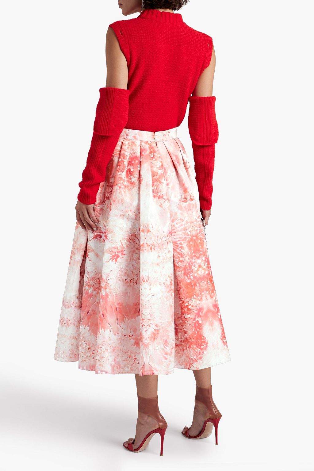 MCQUEEN Pleated printed faille midi skirt