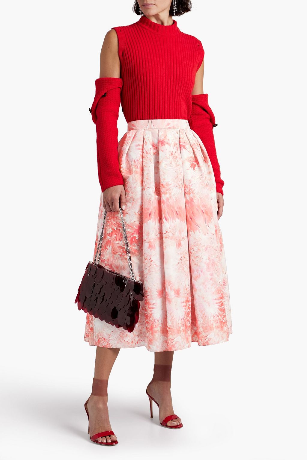 MCQUEEN Pleated printed faille midi skirt