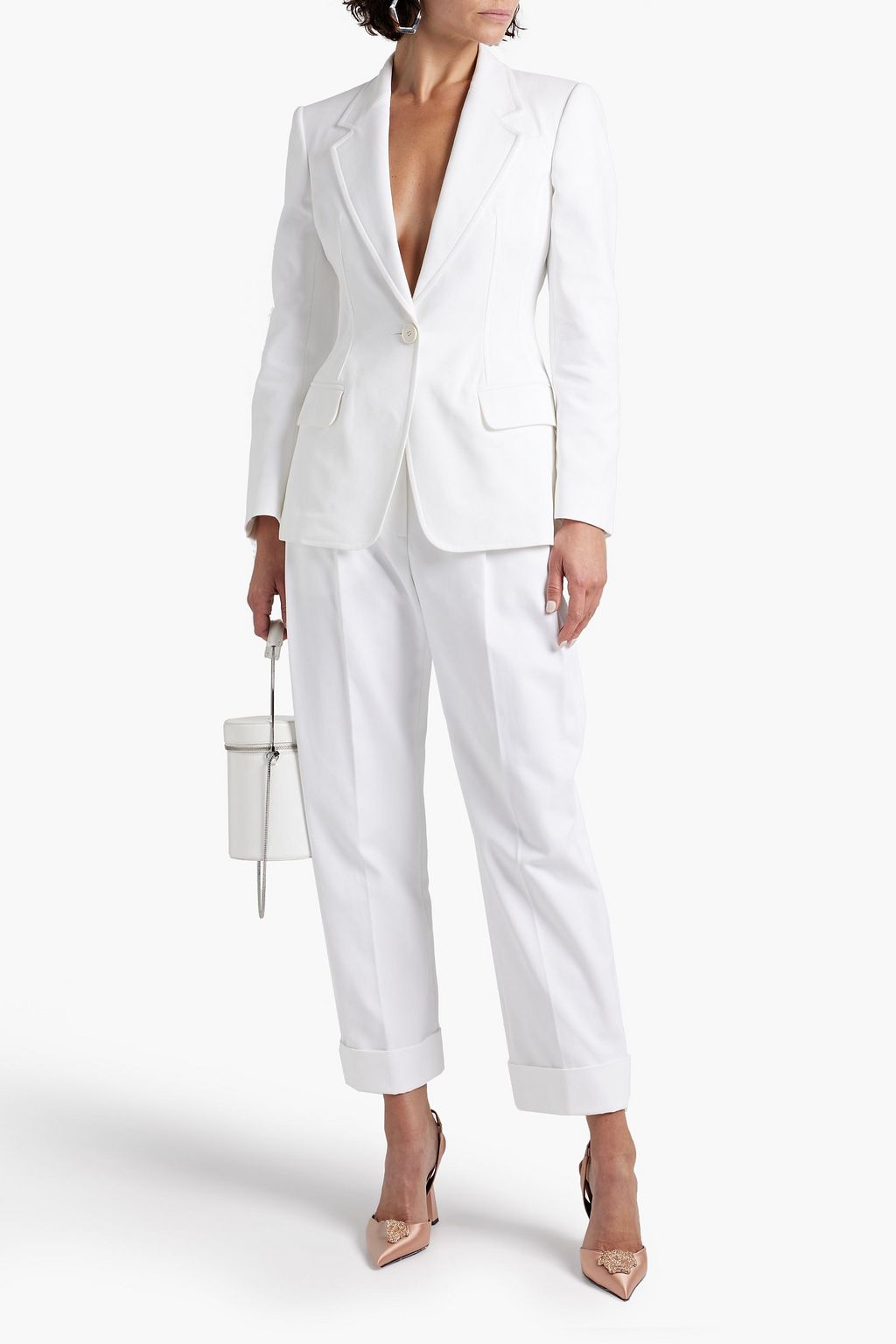 MCQUEEN Pleated grain de poudre cotton straight-leg pants