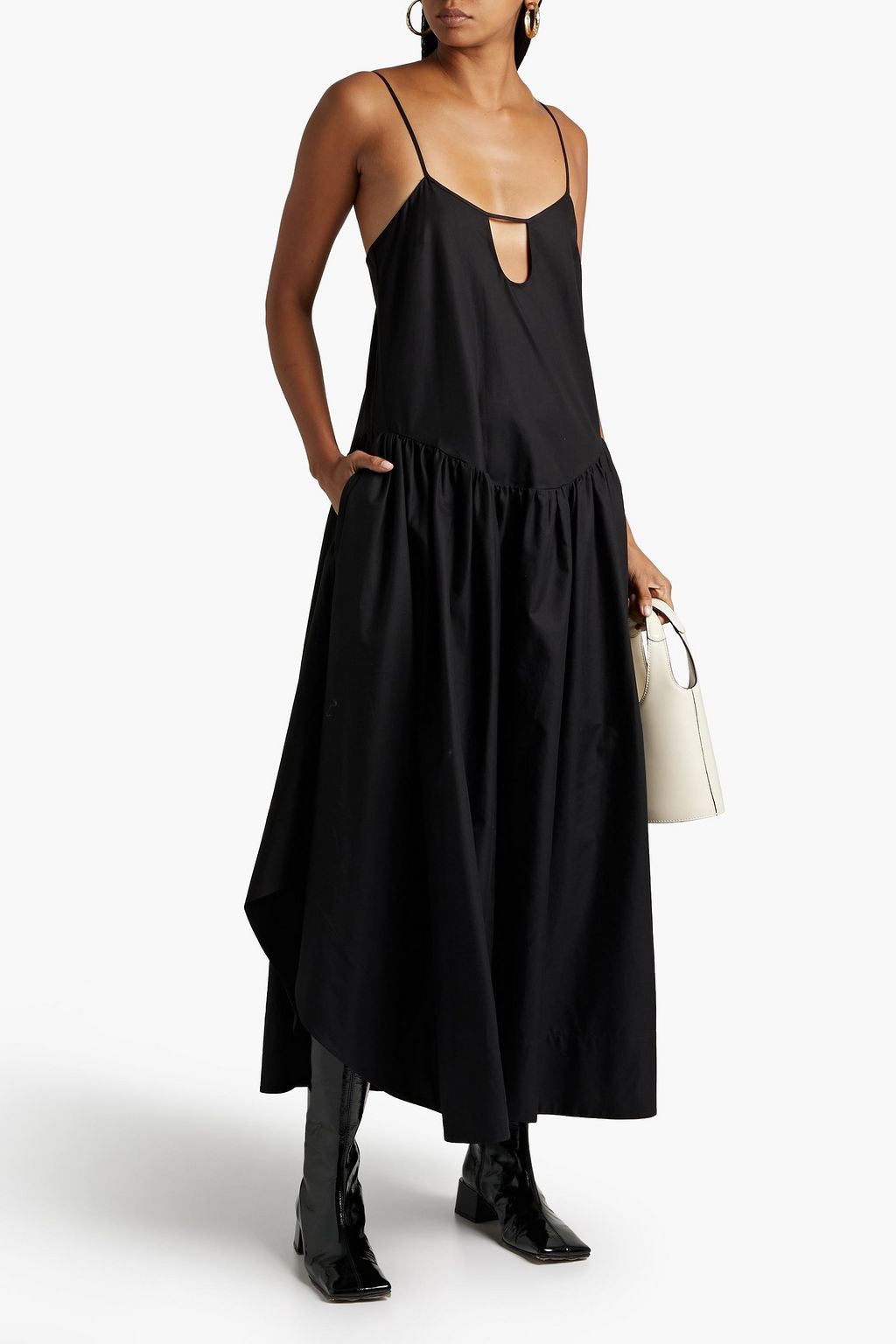 KHAITE Norelle cutout gathered cotton-twill maxi dress
