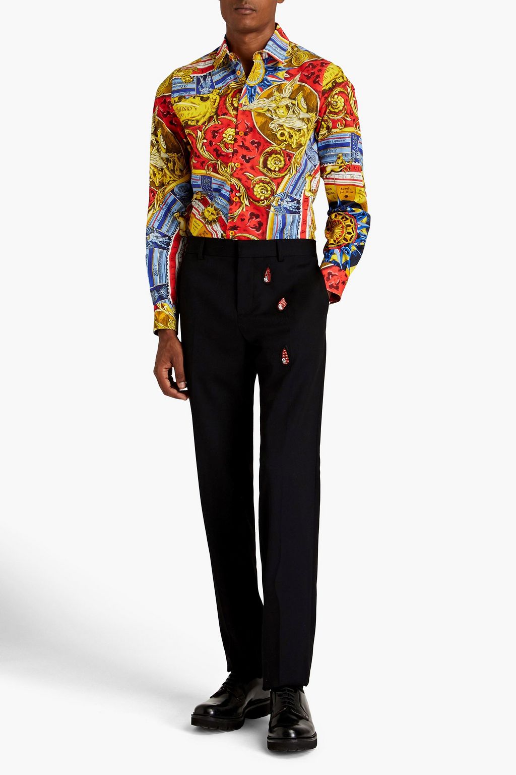 MOSCHINO Crystal-embellished wool suit pants