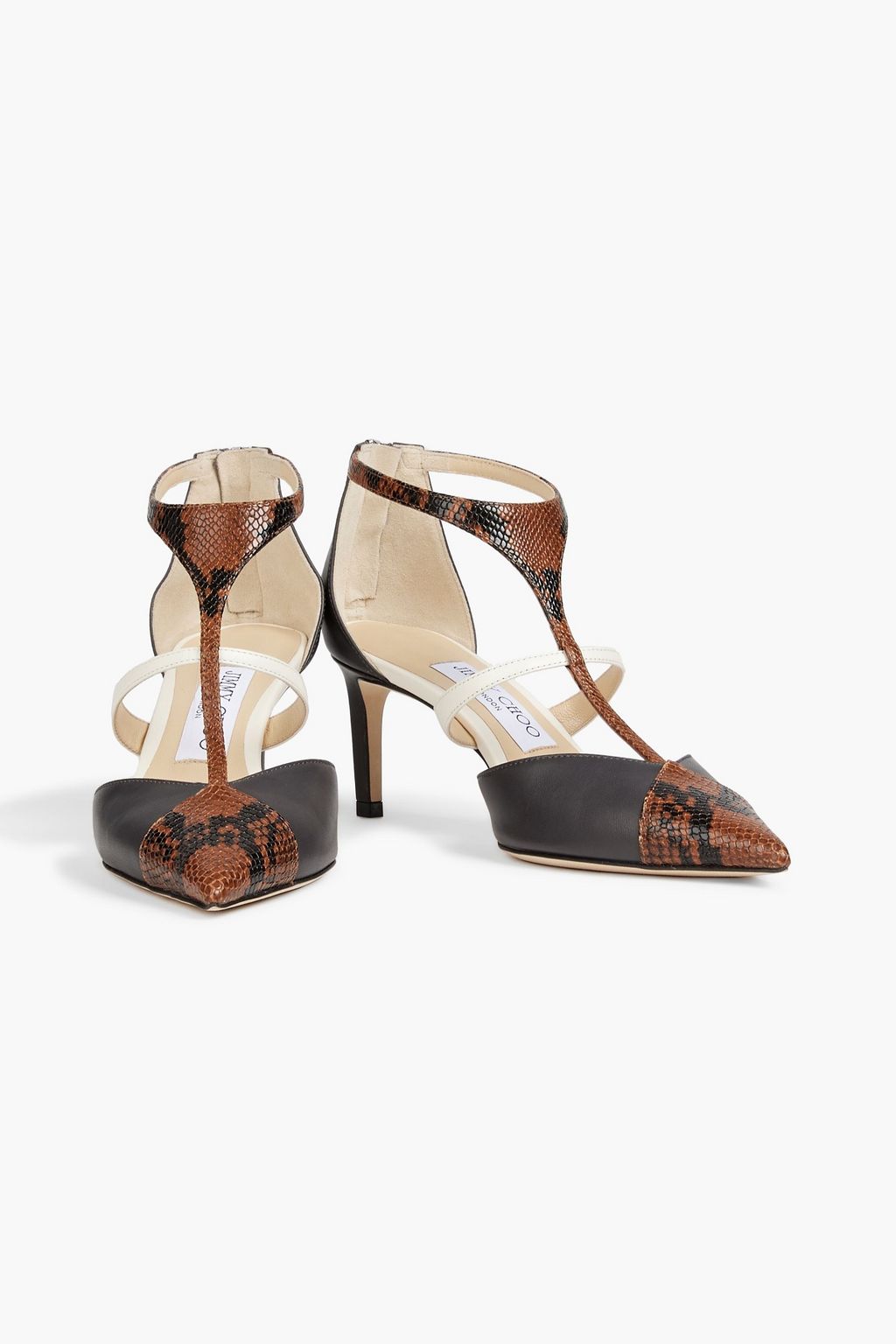 JIMMY CHOO Saoni 65 smooth and snake-effect leather pumps