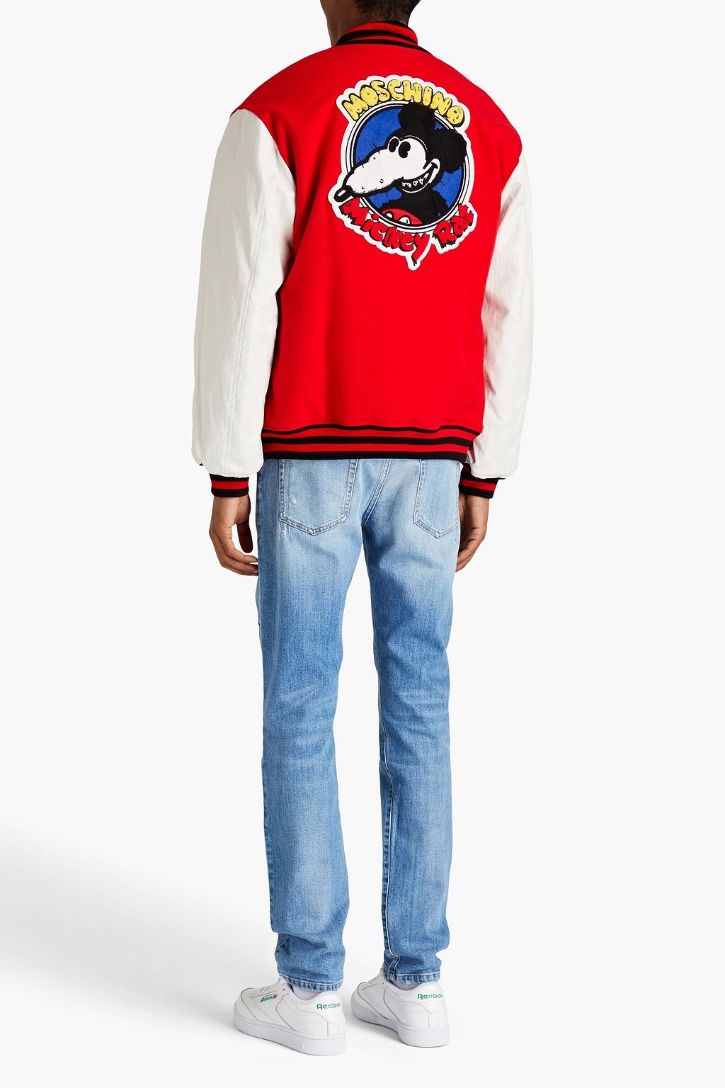 MOSCHINO Faux leather-paneled wool-blend felt bomber jacket