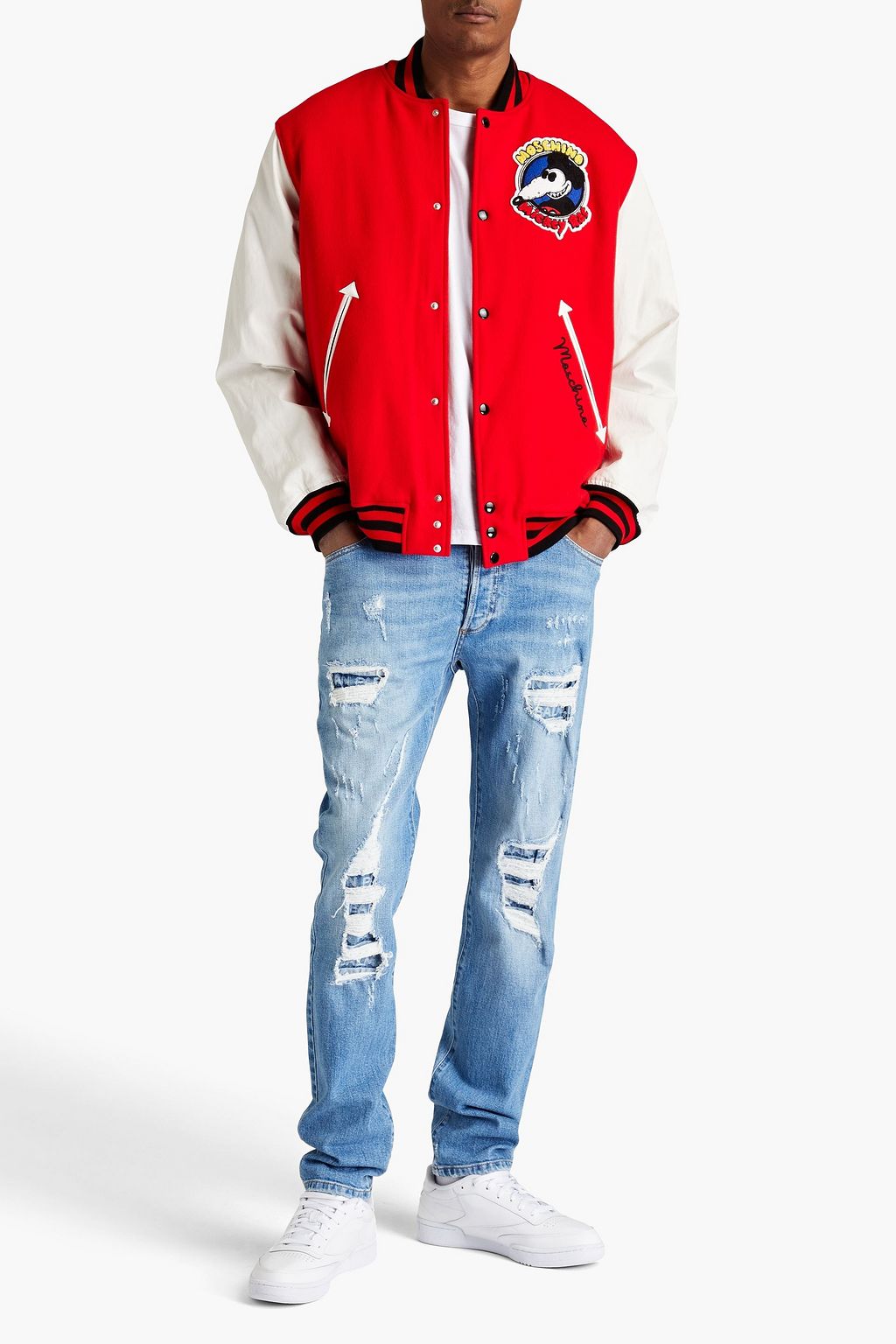 MOSCHINO Faux leather-paneled wool-blend felt bomber jacket