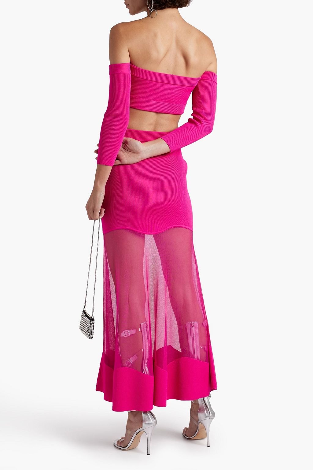 MCQUEEN Off-the-shoulder cropped ribbed-knit top