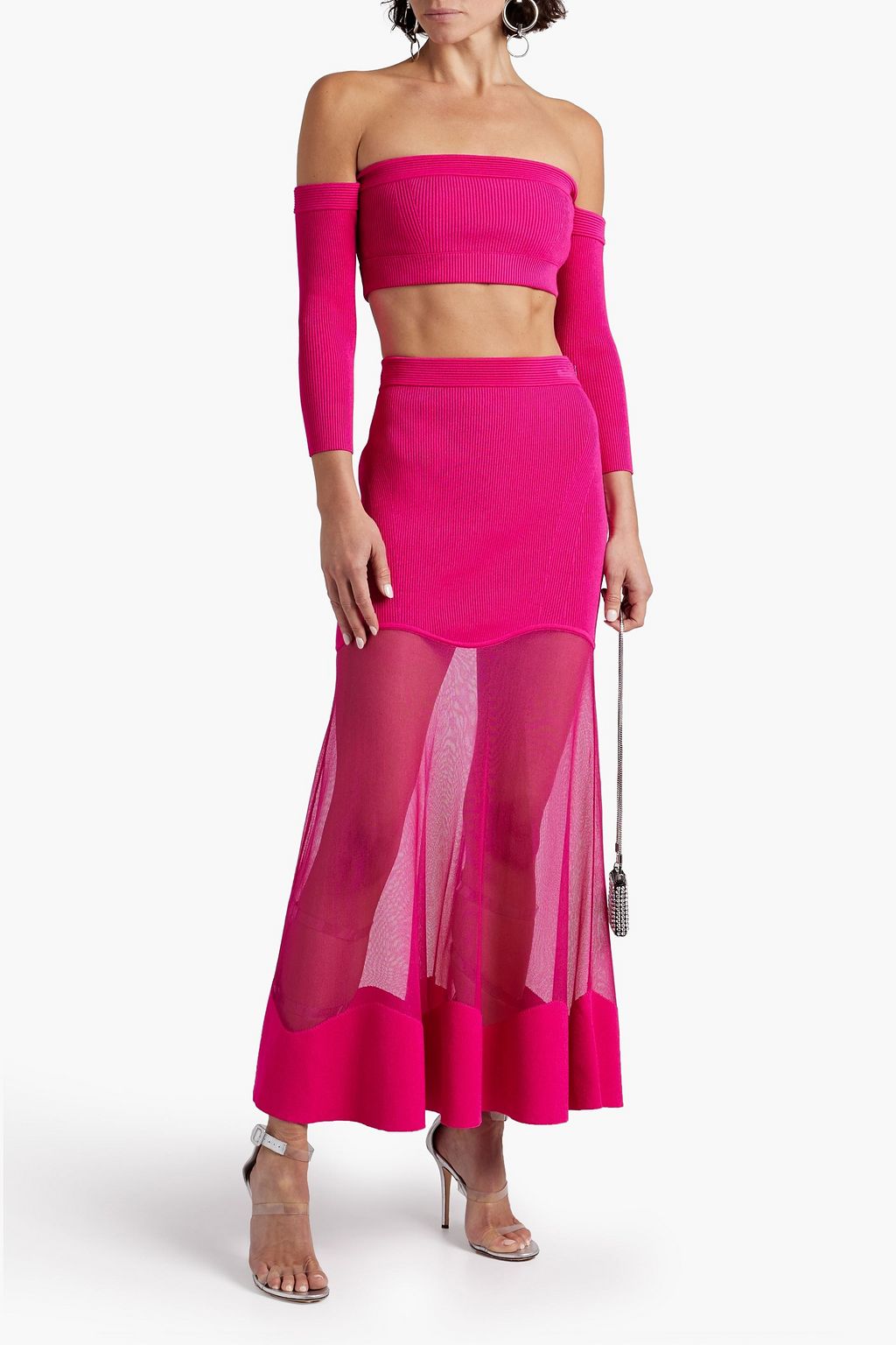 MCQUEEN Off-the-shoulder cropped ribbed-knit top