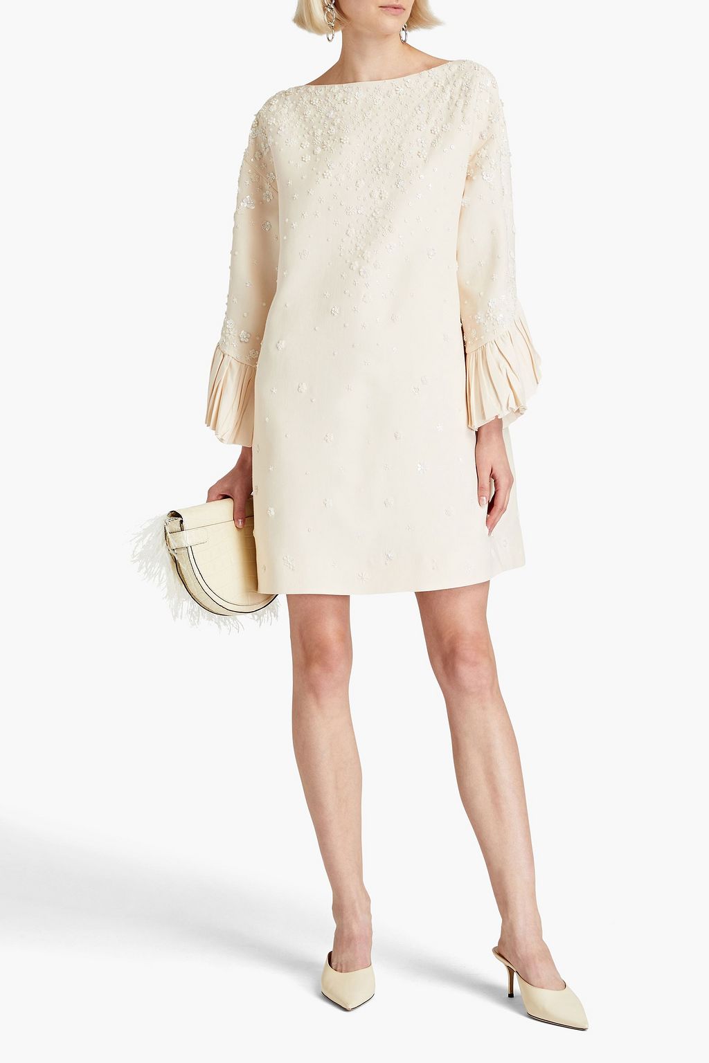 VALENTINO GARAVANI Embellished wool and silk-blend crepe mini dress