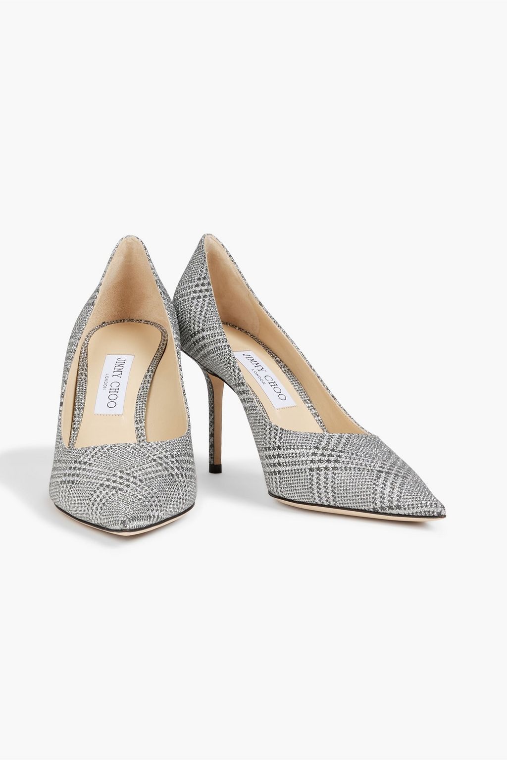 JIMMY CHOO Love 85 glittered printed woven pumps THE