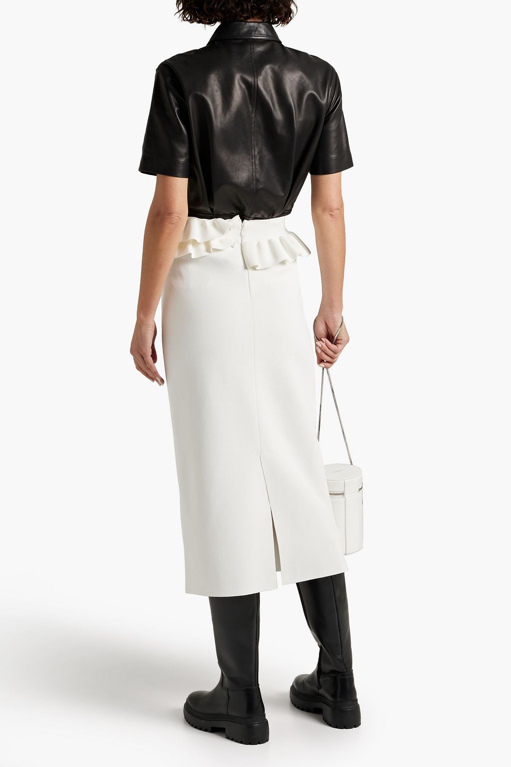 MCQUEEN Ruffled stretch-knit midi pencil skirt