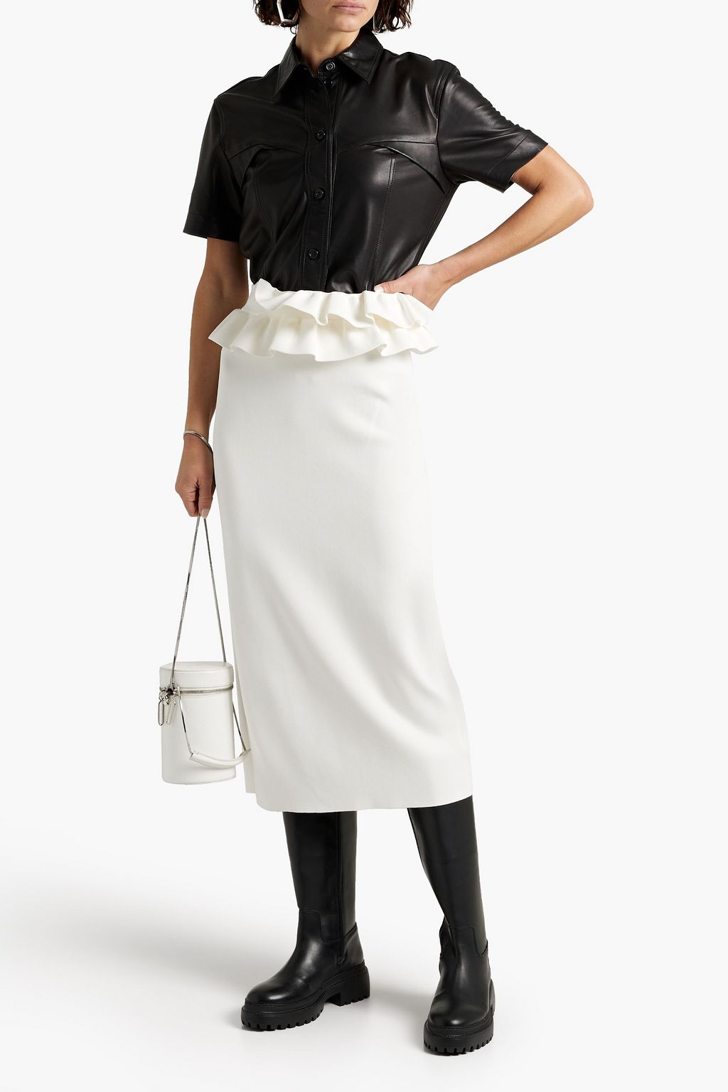 MCQUEEN Ruffled stretch-knit midi pencil skirt