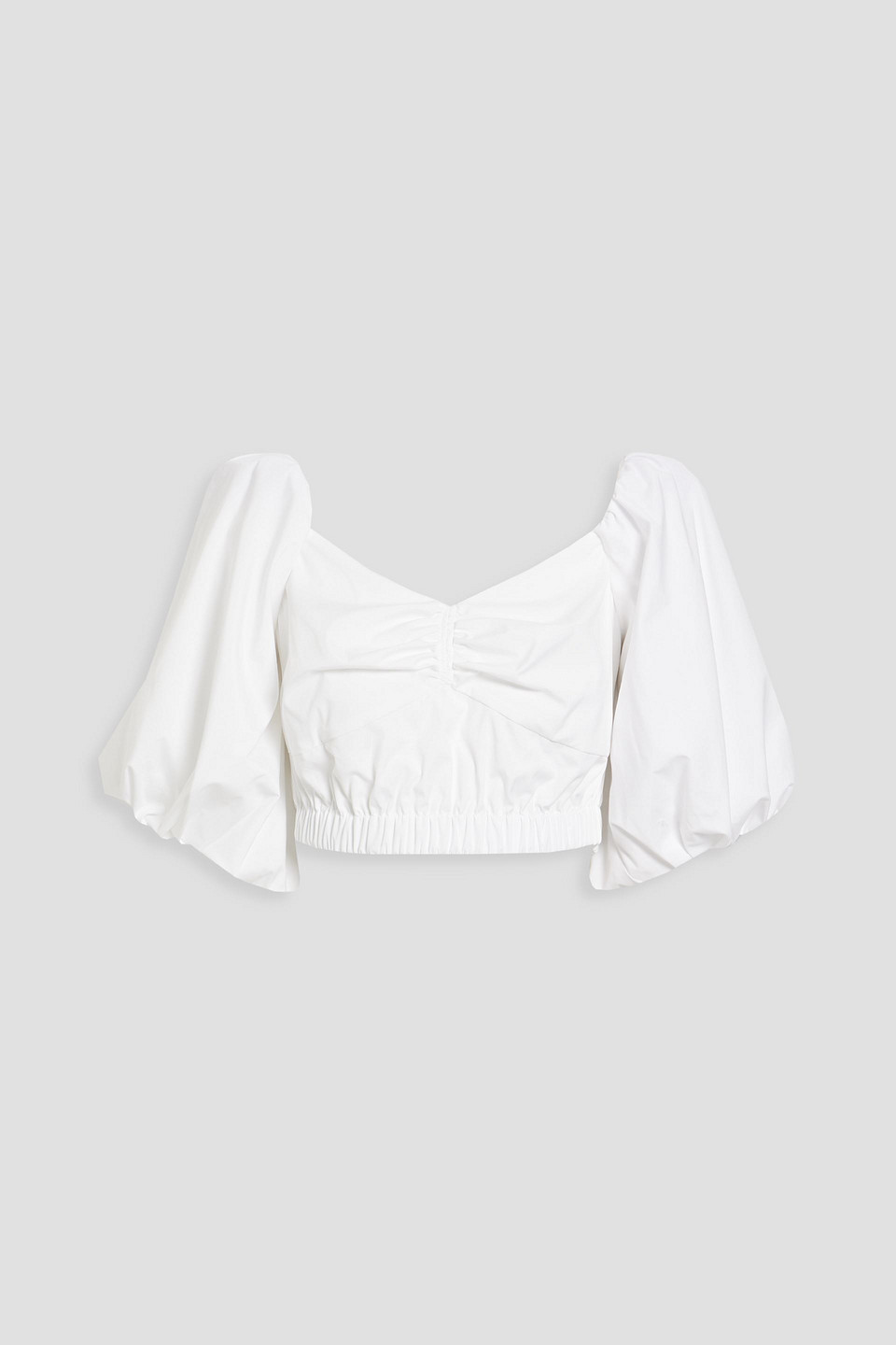 Cropped gathered cotton-blend poplin blouse