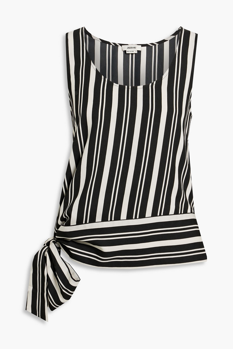 Jason Wu Asymmetric Striped Crepe Top In Black