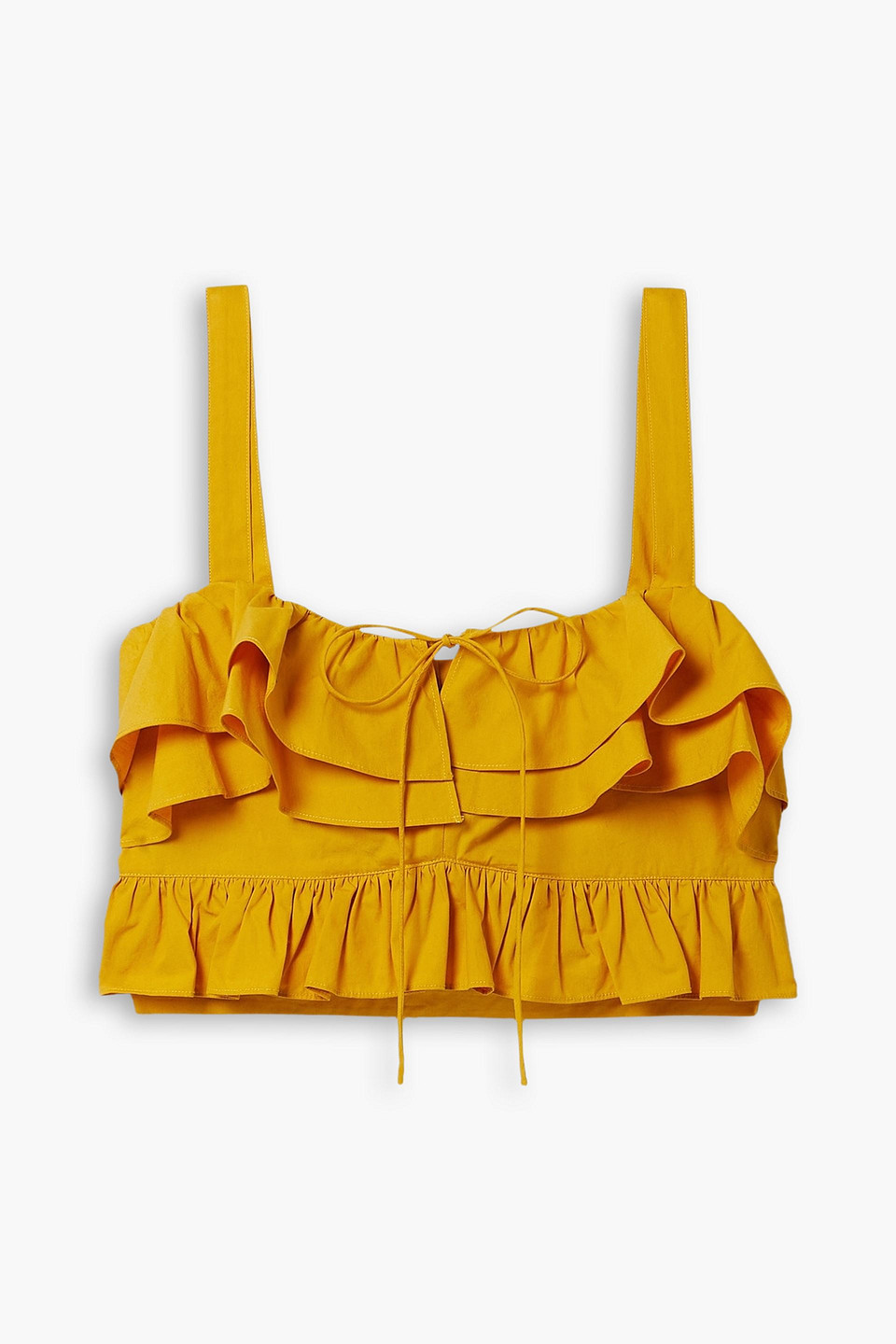 Jason Wu Cropped Ruffled Cotton-poplin Top In Mustard