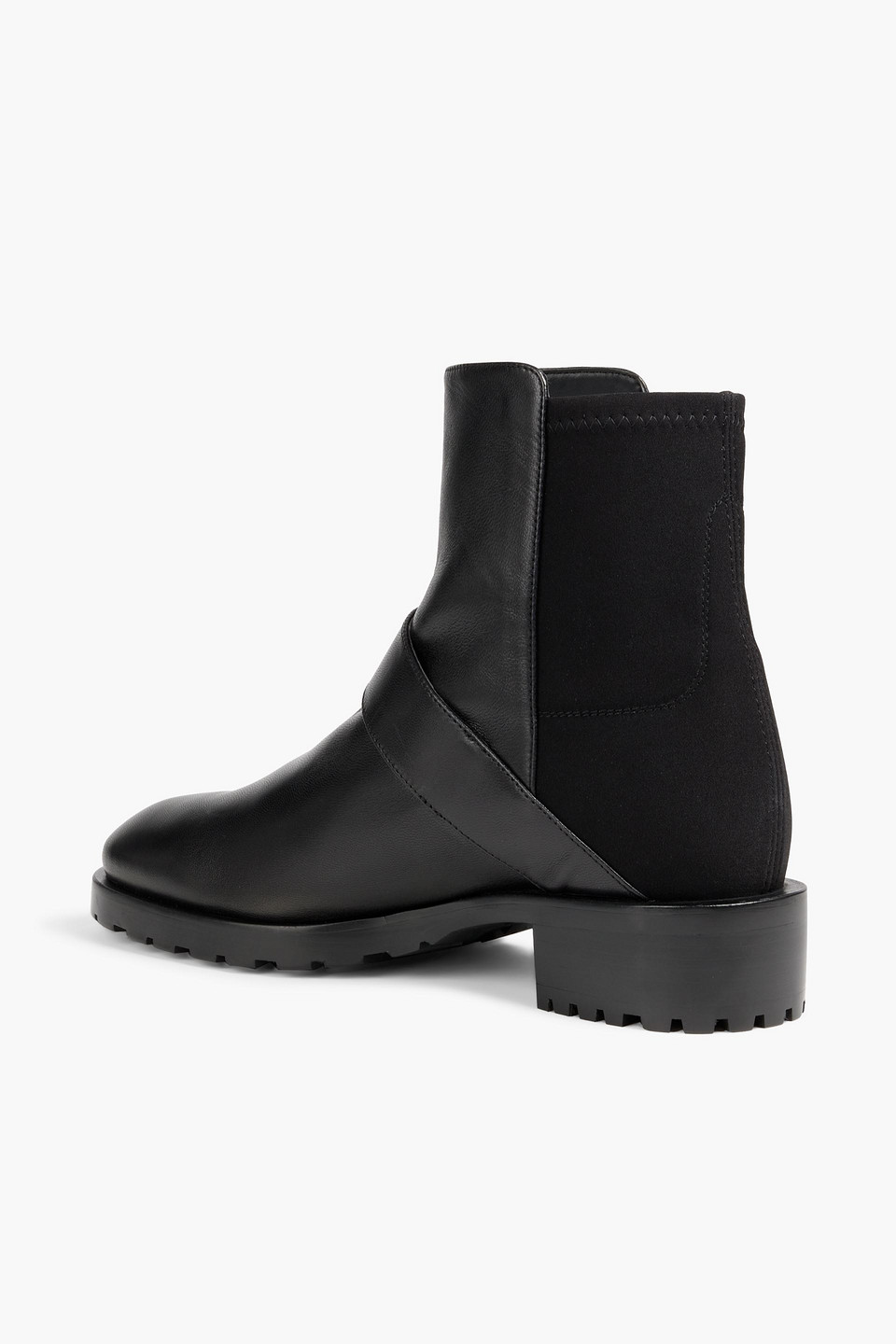 Shop Stuart Weitzman Luxering Leather And Neoprene Ankle Boots In Black