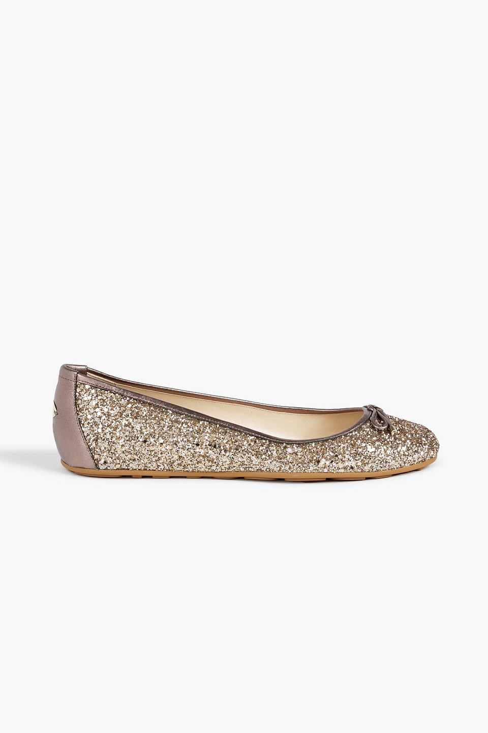 Jimmy Choo Walsh Glittered Metallic Leather Ballet Flats In Platinum