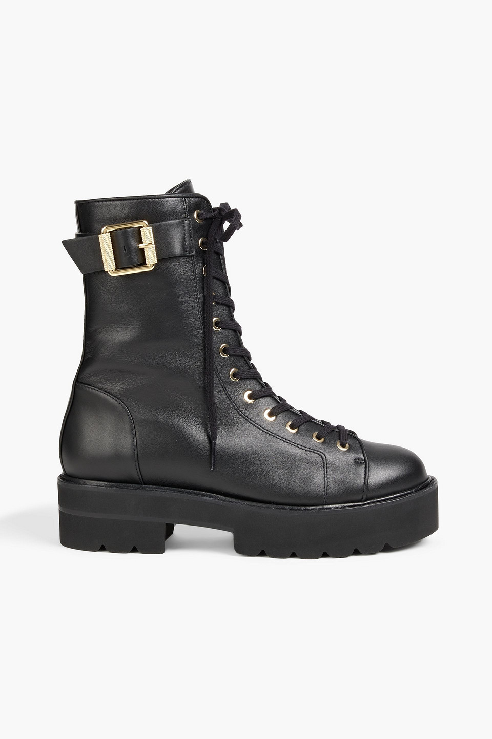 Stuart Weitzman Ryder Ultralift Leather Platform Combat Boots In Black